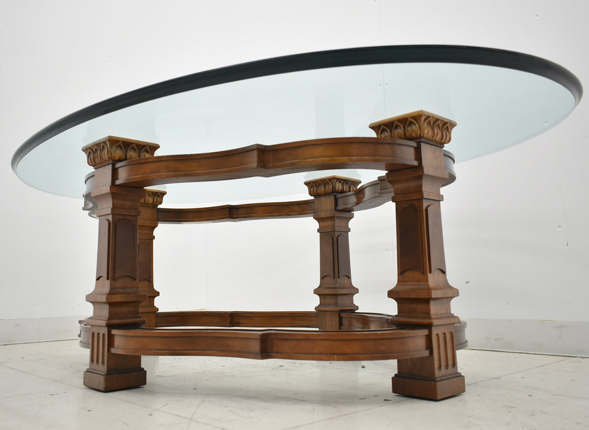 【中古】ドレクセルヘリテイジ　フランチェスカ　ガラスセンターテーブル　全幅1325　木製　2026011905【中古オフィス家具】