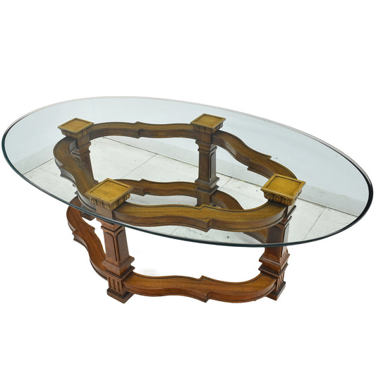 【中古】ドレクセルヘリテイジ　フランチェスカ　ガラスセンターテーブル　全幅1325　木製　2026011905【中古オフィス家具】