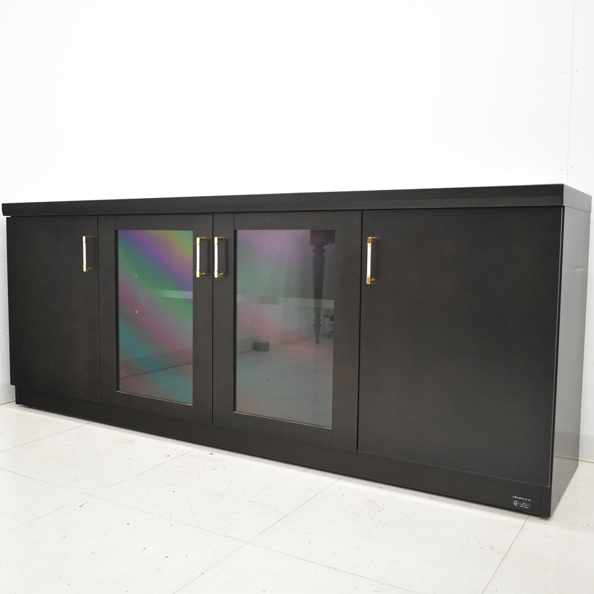 【中古】オカムラ　EX-42　クレデンザ　サイドボード　ガラス扉　幅1800　ダークブラウン　2026012102【中古オフィス家具】