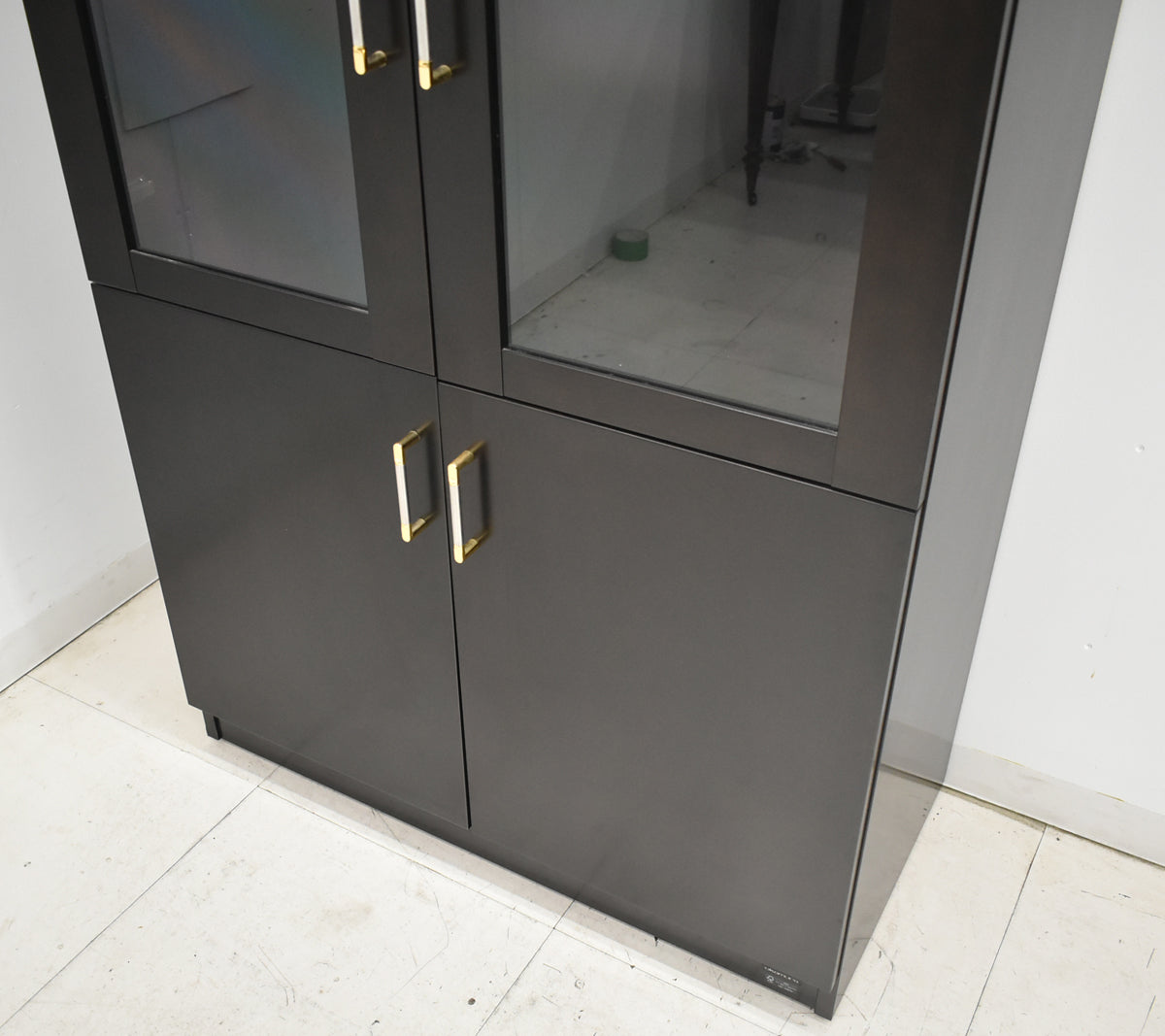 【中古】オカムラ　EX-42　両開き書棚　ガラス扉　幅1800　ダークブラウン　2026012103【中古オフィス家具】