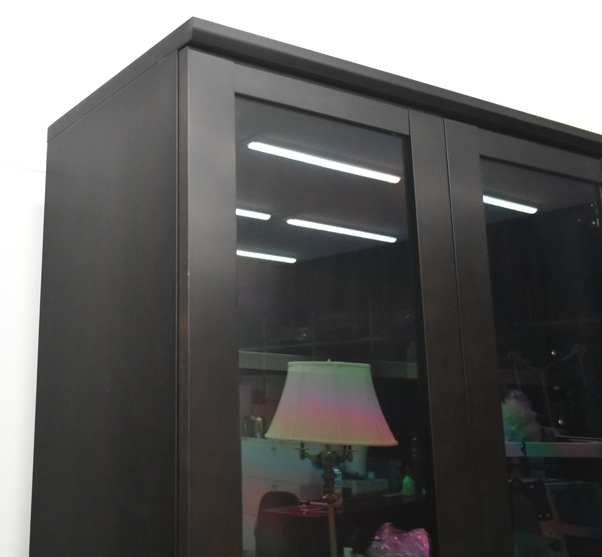 【中古】オカムラ　EX-42　両開き書棚　ガラス扉　幅1800　ダークブラウン　2026012103【中古オフィス家具】