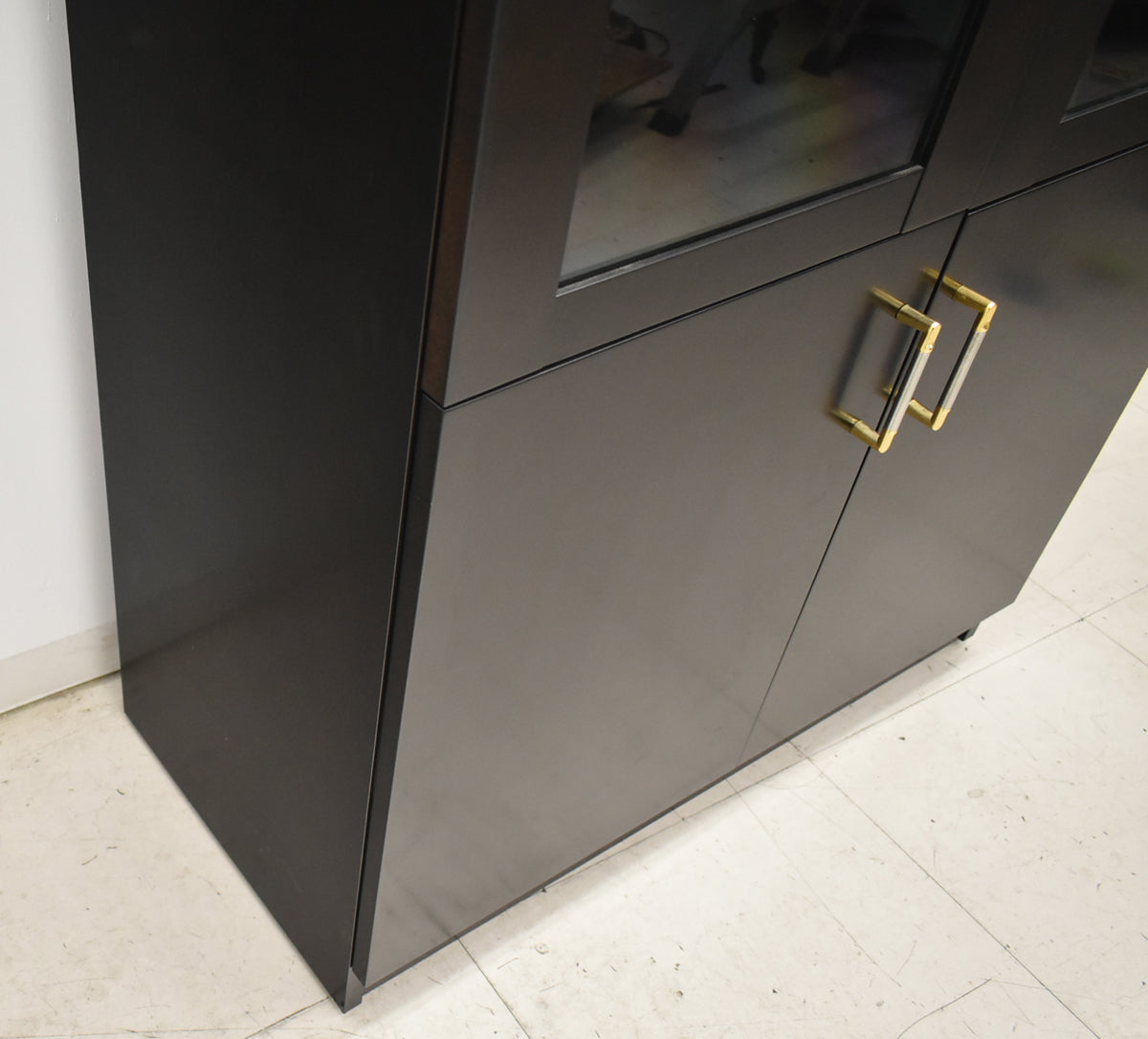 【中古】オカムラ　EX-42　両開き書棚　ガラス扉　幅1800　ダークブラウン　2026012103【中古オフィス家具】