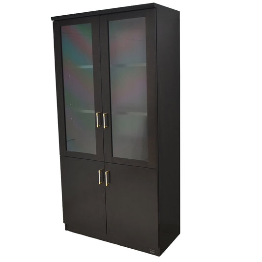 【中古】オカムラ　EX-42　両開き書棚　ガラス扉　幅1800　ダークブラウン　2026012103【中古オフィス家具】