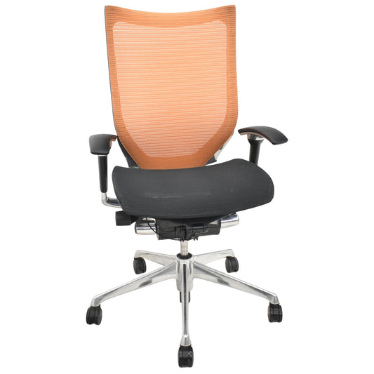 【中古】オカムラ　バロン　ハイバック　可動肘　ポリッシュ　ブラック×オレンジ　肘パッド新品　2026012203【中古オフィス家具】