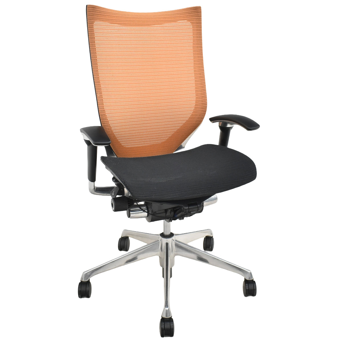【中古】オカムラ　バロン　ハイバック　可動肘　ポリッシュ　ブラック×オレンジ　肘パッド新品　2026012204【中古オフィス家具】