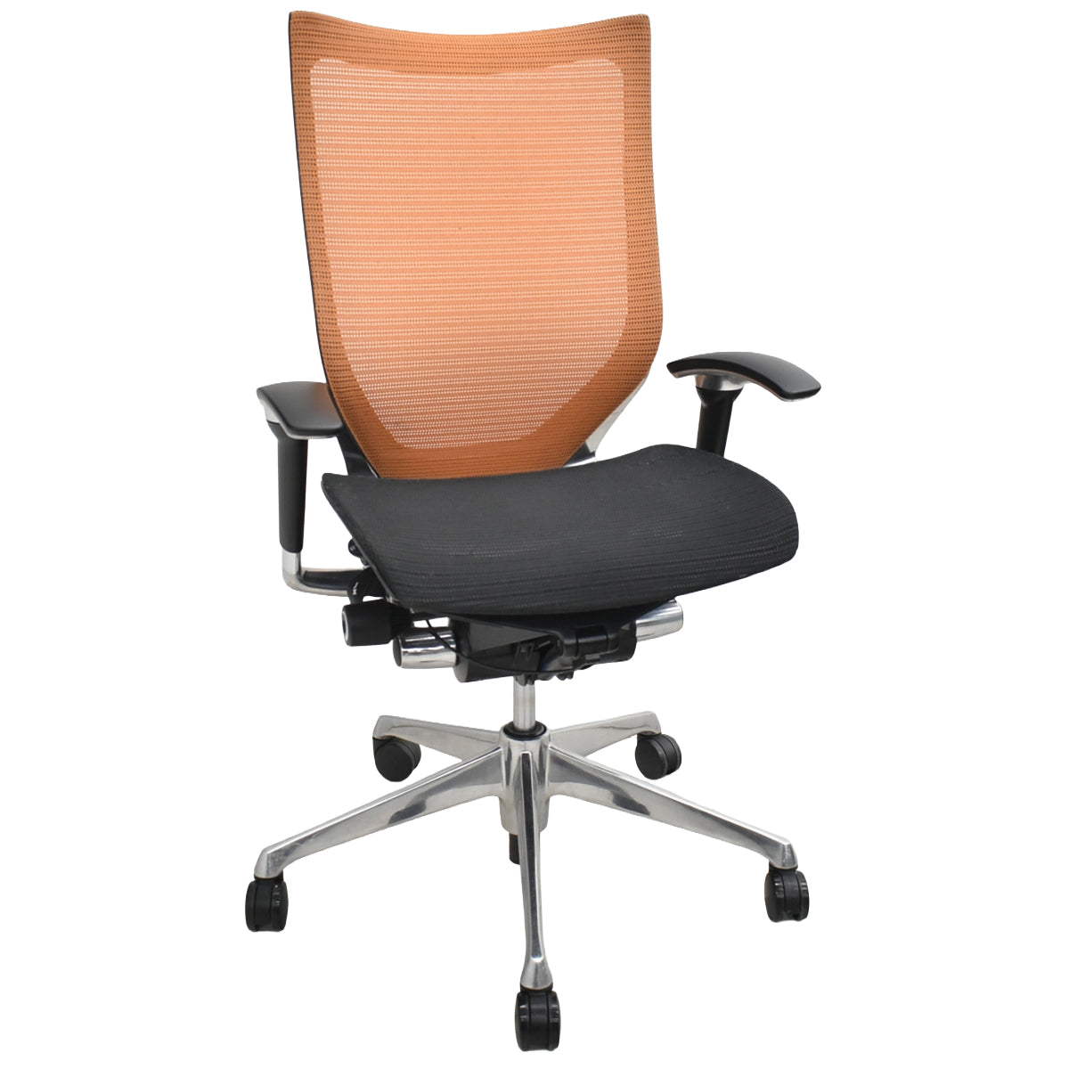 【中古】オカムラ　バロン　ハイバック　可動肘　ポリッシュ　ブラック×オレンジ　肘パッド新品　2026012205【中古オフィス家具】