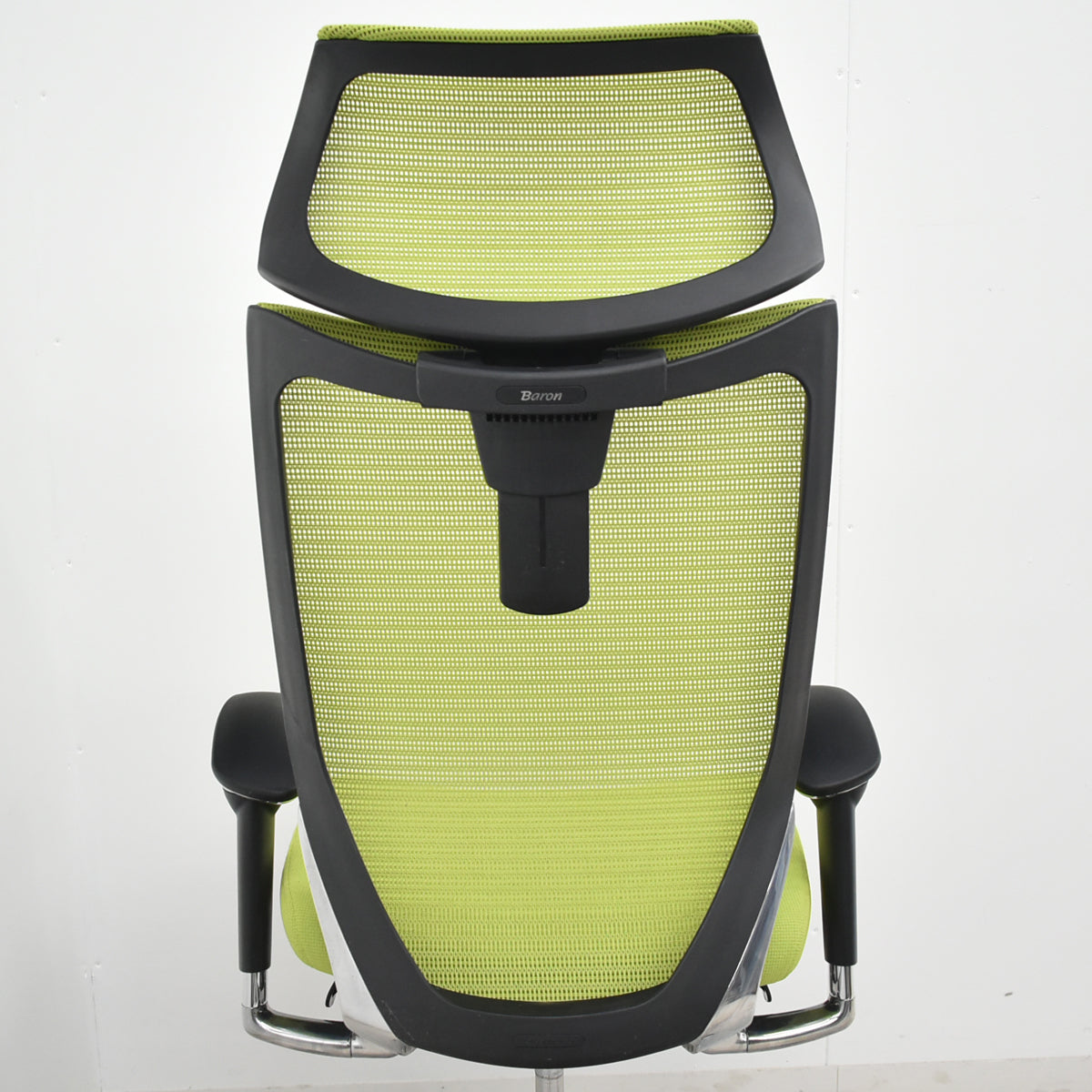 【中古】オカムラ　バロン　エクストラハイバック　可動肘　可動ヘッドレスト　ポリッシュ　ライムグリーン　肘パッド新品　2026012605【中古オフィス家具】