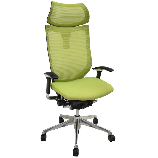 【中古】オカムラ　バロン　エクストラハイバック　可動肘　可動ヘッドレスト　ポリッシュ　ライムグリーン　肘パッド新品　2026012605【中古オフィス家具】
