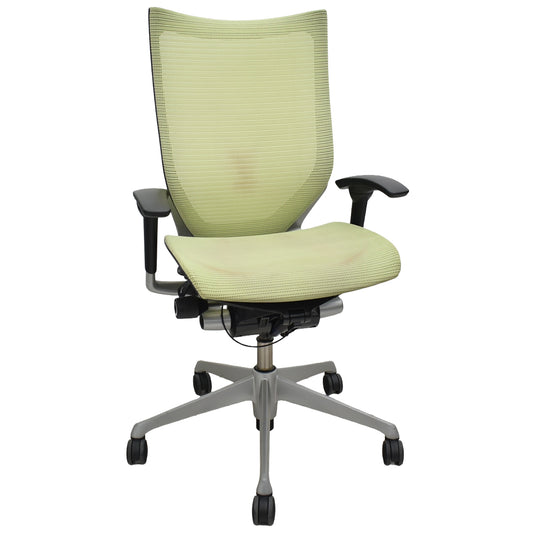 【中古】オカムラ　バロン　ハイバック　可動肘　シルバー脚　ピスタチオグリーン　2026012607【中古オフィス家具】