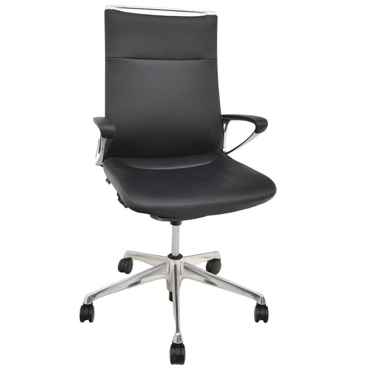 【中古】オカムラ　モードチェア　ハイバック　固定肘　総革張り　2020年製　ブラック　2026012608【中古オフィス家具】