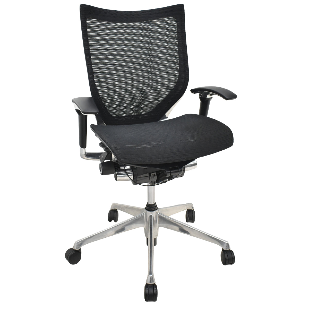 【中古】オカムラ　バロン　ローバック　可動肘　ポリッシュ　昇降ガス新品交換済　ブラック　2026012701【中古オフィス家具】