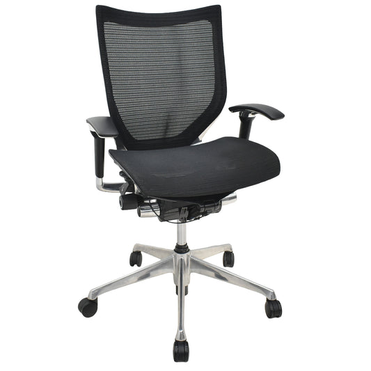 【中古】オカムラ　バロン　ローバック　可動肘　ポリッシュ　昇降ガス新品交換済　ブラック　2026012701【中古オフィス家具】