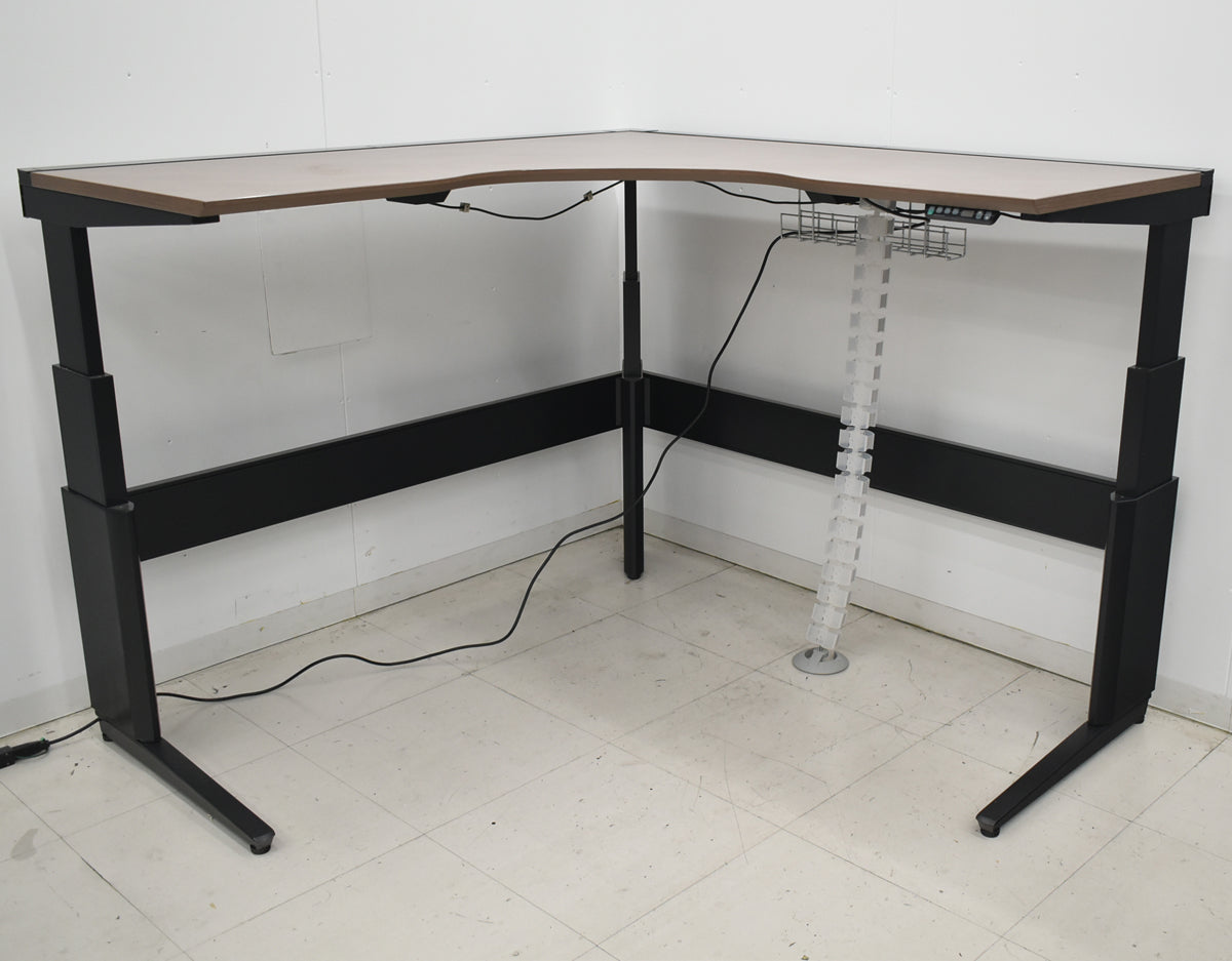 【中古】オカムラ　プロステージクレストUD　電動昇降L型デスク　コントロールスイッチインジゲーターメモリ機能　幅1570　2026020502【中古オフィス家具】