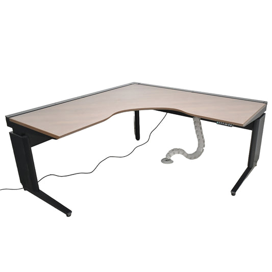 【中古】オカムラ　プロステージクレストUD　電動昇降L型デスク　コントロールスイッチインジゲーターメモリ機能　幅1570　2026020502【中古オフィス家具】