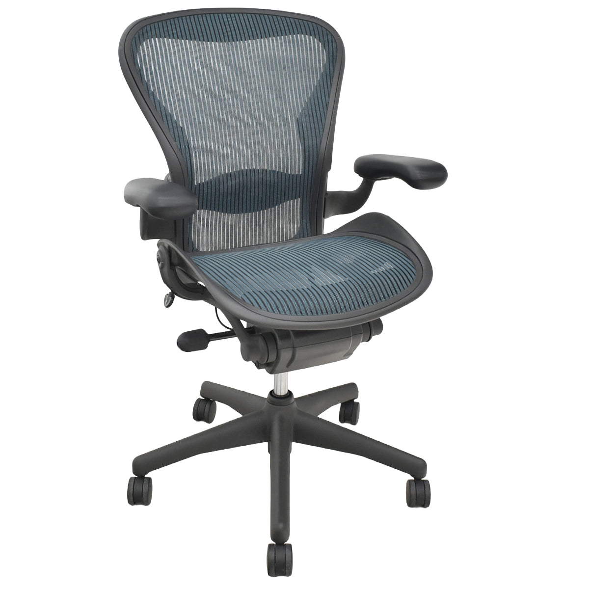 【中古】ハーマンミラー　アーロンチェア　昇降ガス新品交換済　スタンダード　Ｂサイズ　ランバーサポート　グリーン　2026020601【中古オフィス家具】