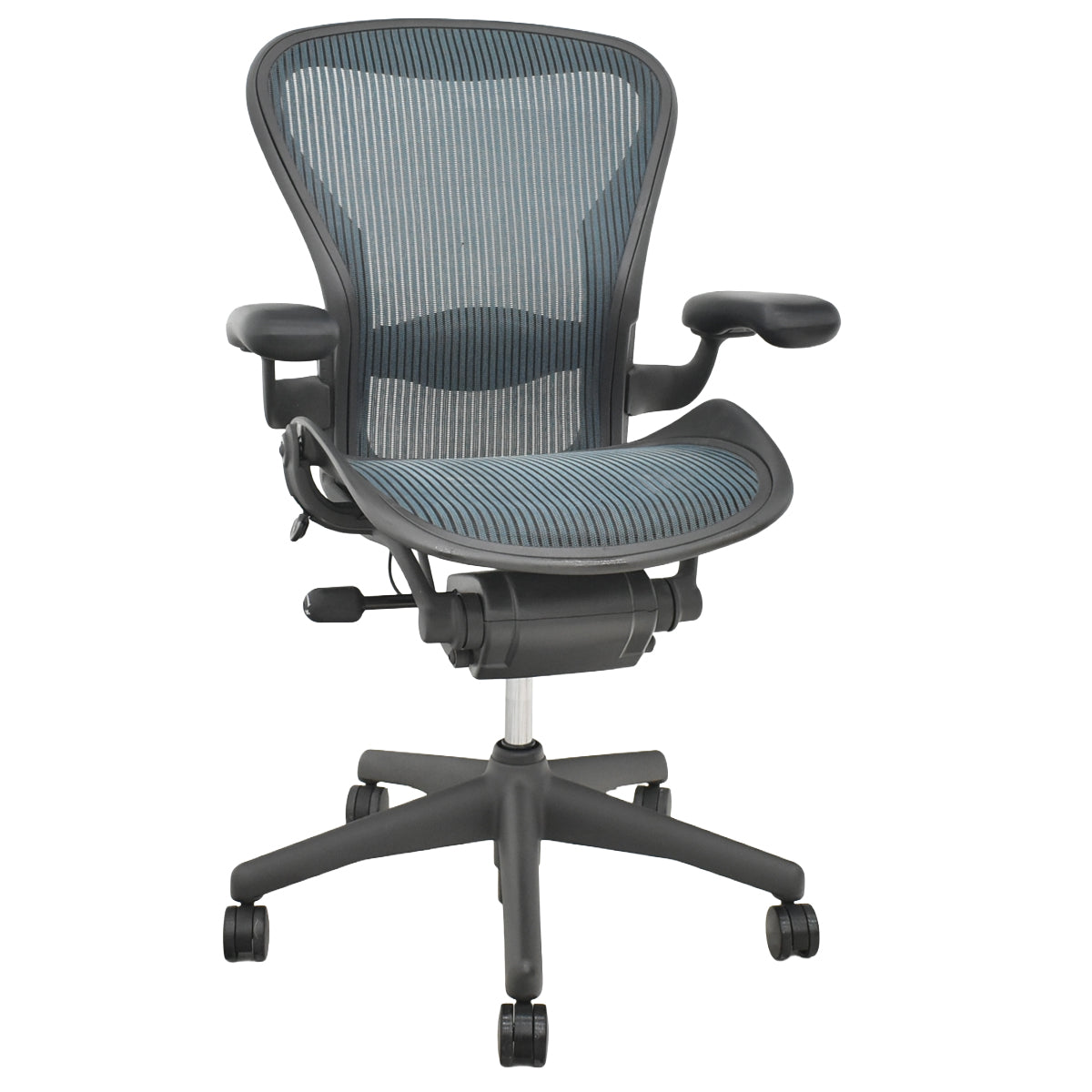 【中古】ハーマンミラー　アーロンチェア　昇降ガス新品交換済　スタンダード　Ｂサイズ　ランバーサポート　グリーン　2026020902【中古オフィス家具】