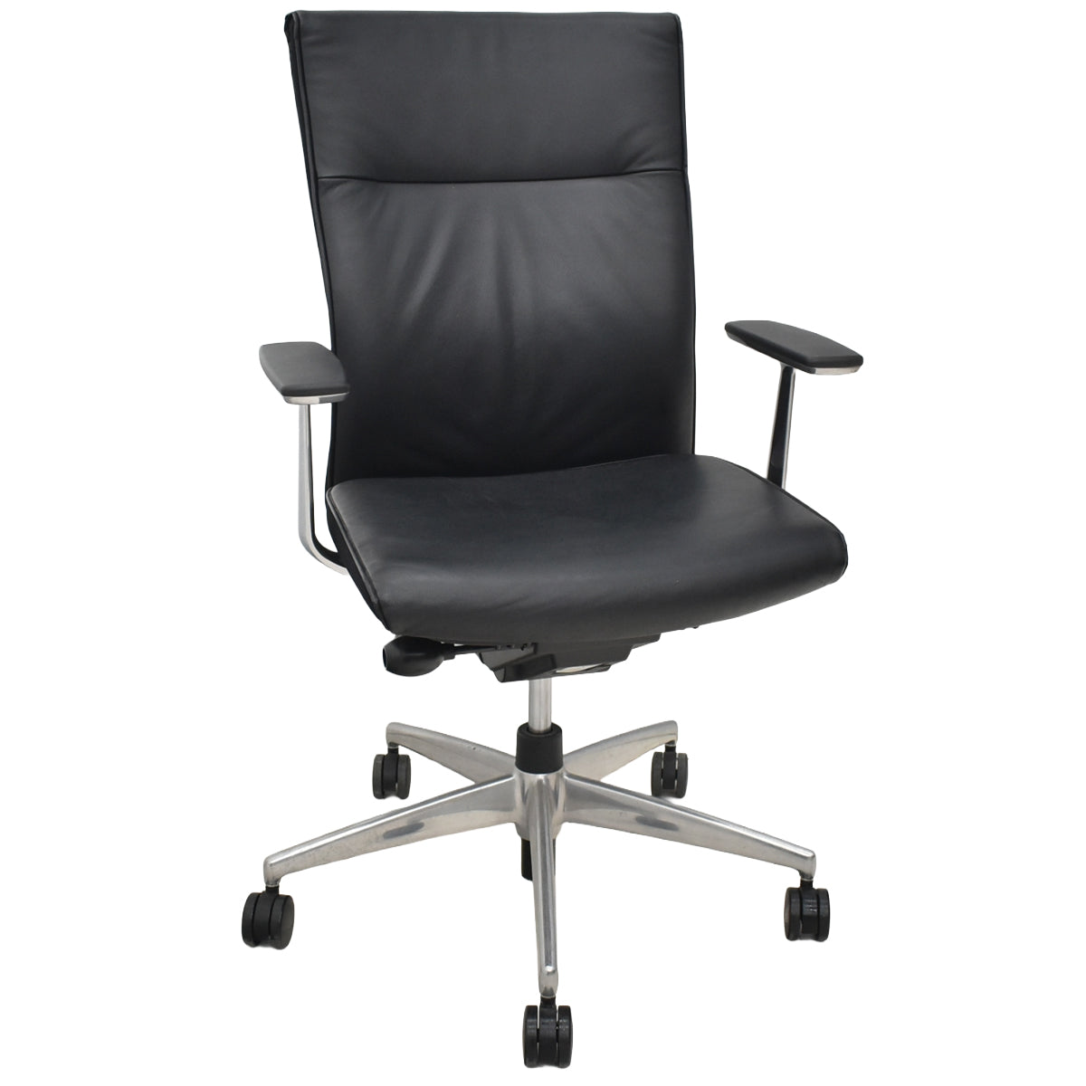 【中古】コクヨ　プント　ハイバック　固定肘（アルミ肘）革張り　エアランバーサポート　ブラック　2026020903【中古オフィス家具】