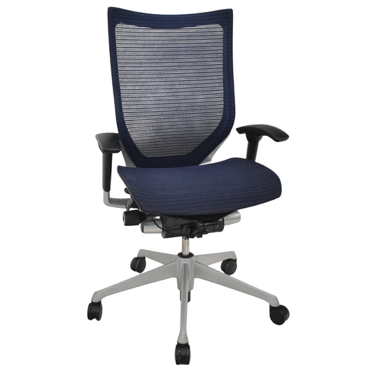 【中古】オカムラ　バロン　ハイバック　可動肘　シルバー脚　ダークブルー　2026021001【中古オフィス家具】