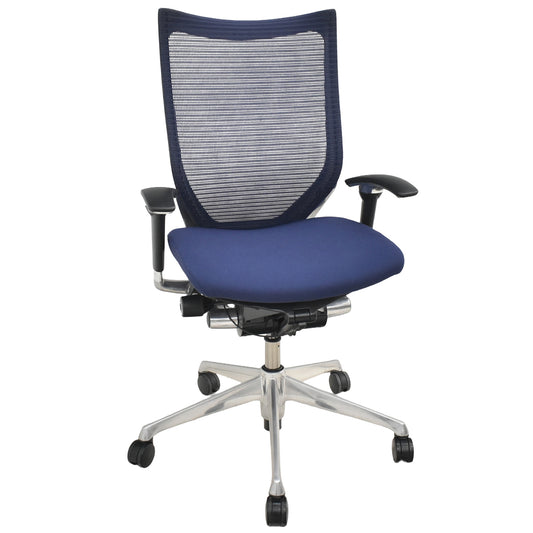 【中古】オカムラ　バロン　ハイバック　可動肘　ポリッシュ　ダークブルー　2026021004【中古オフィス家具】