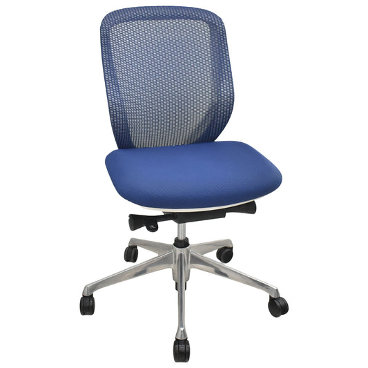 【中古】オカムラ　シルフィー　ローバック　前傾機能　バックカーブアジャスト　ポリッシュ　肘なし　ミディアムブルー　2026022403【中古オフィス家具】