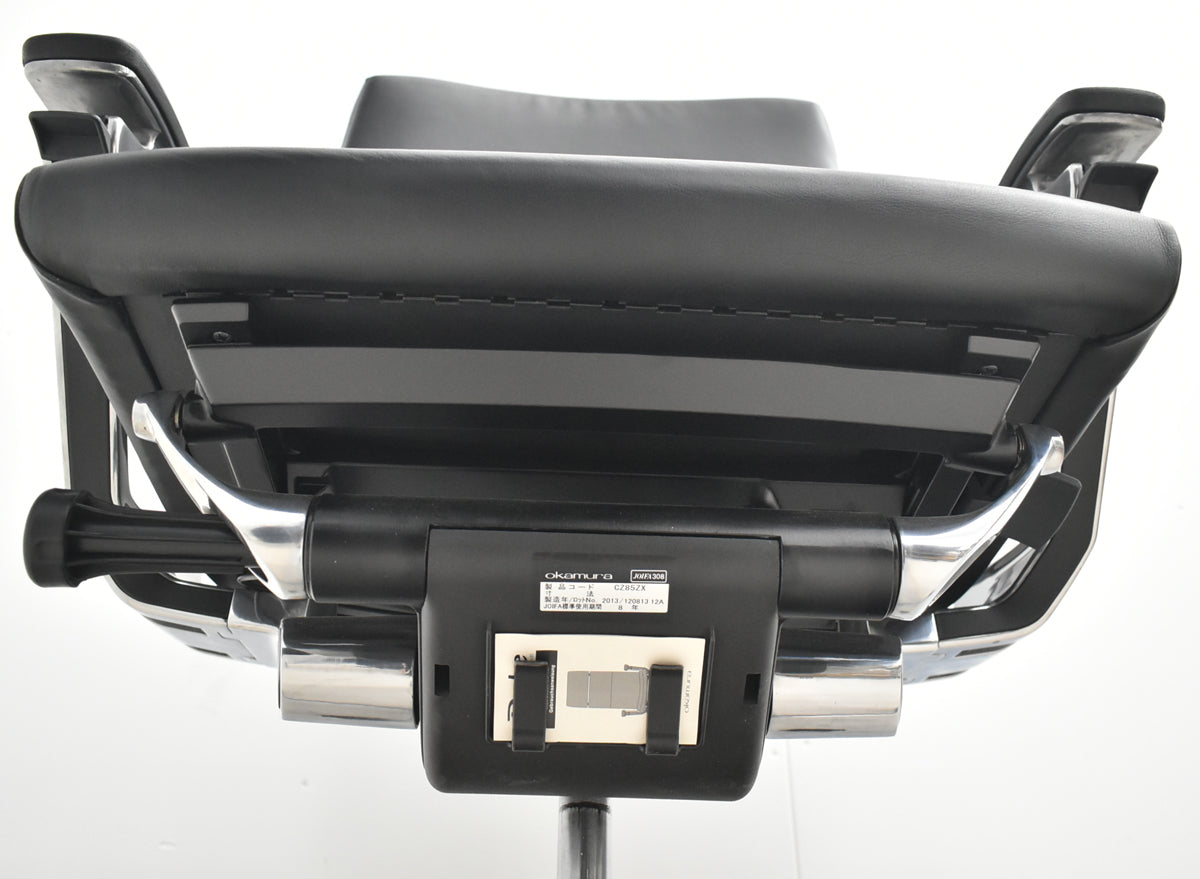 【中古】オカムラ　デューク　固定肘　革張り　ポリッシュ　ランバーサポート　ブラック　2026030504【中古オフィス家具】