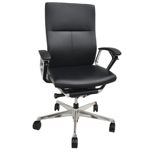 【中古】オカムラ　デューク　固定肘　革張り　ポリッシュ　ランバーサポート　ブラック　2026030504【中古オフィス家具】