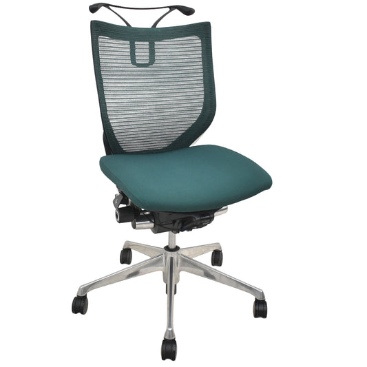 【中古】オカムラ　バロン　ローバック　ポリッシュ脚　肘なし　ハンガー　ダークグリーン　2026031101【中古オフィス家具】