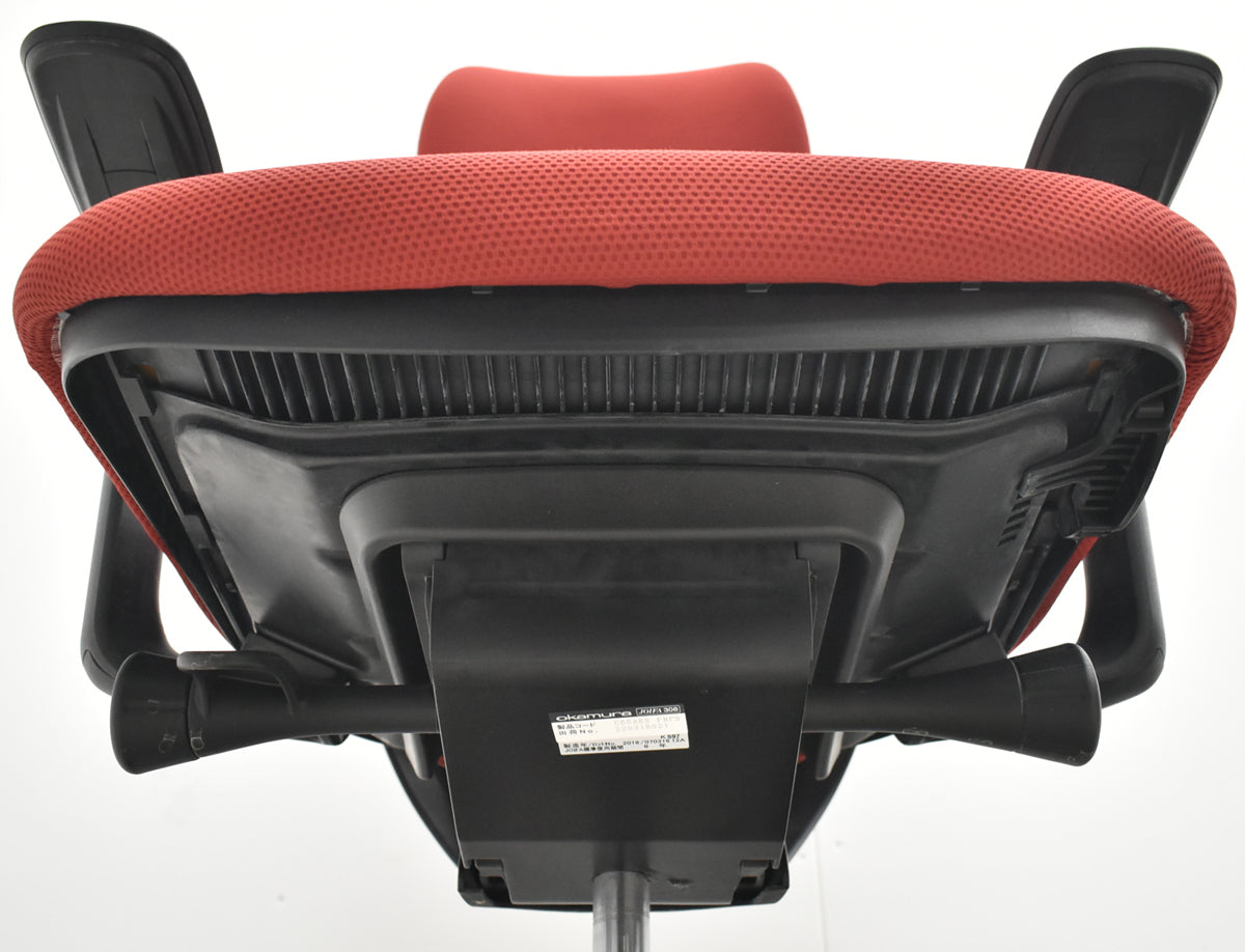 【中古】オカムラ　シルフィー　エクストラハイバック　ヘッドレスト　可動肘　前傾機能　バックカーブアジャスト　ポリッシュ　レッド　2026031105【中古オフィス家具】