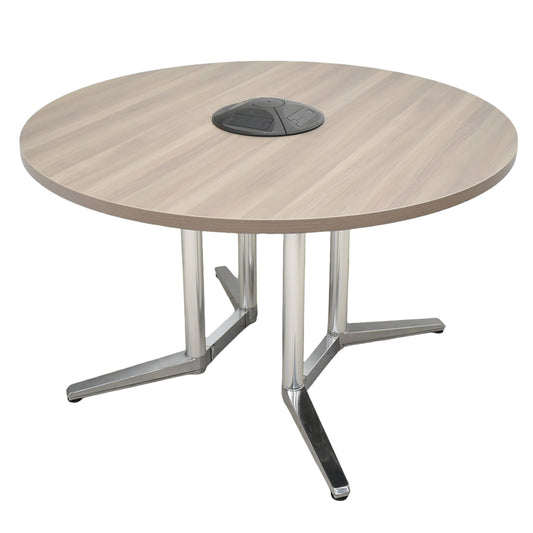 【中古】オカムラ　ラティオII　円形ミーティングテーブル　中央配線ダクト　ポリッシュ脚　直径1200　2026031408【中古オフィス家具】