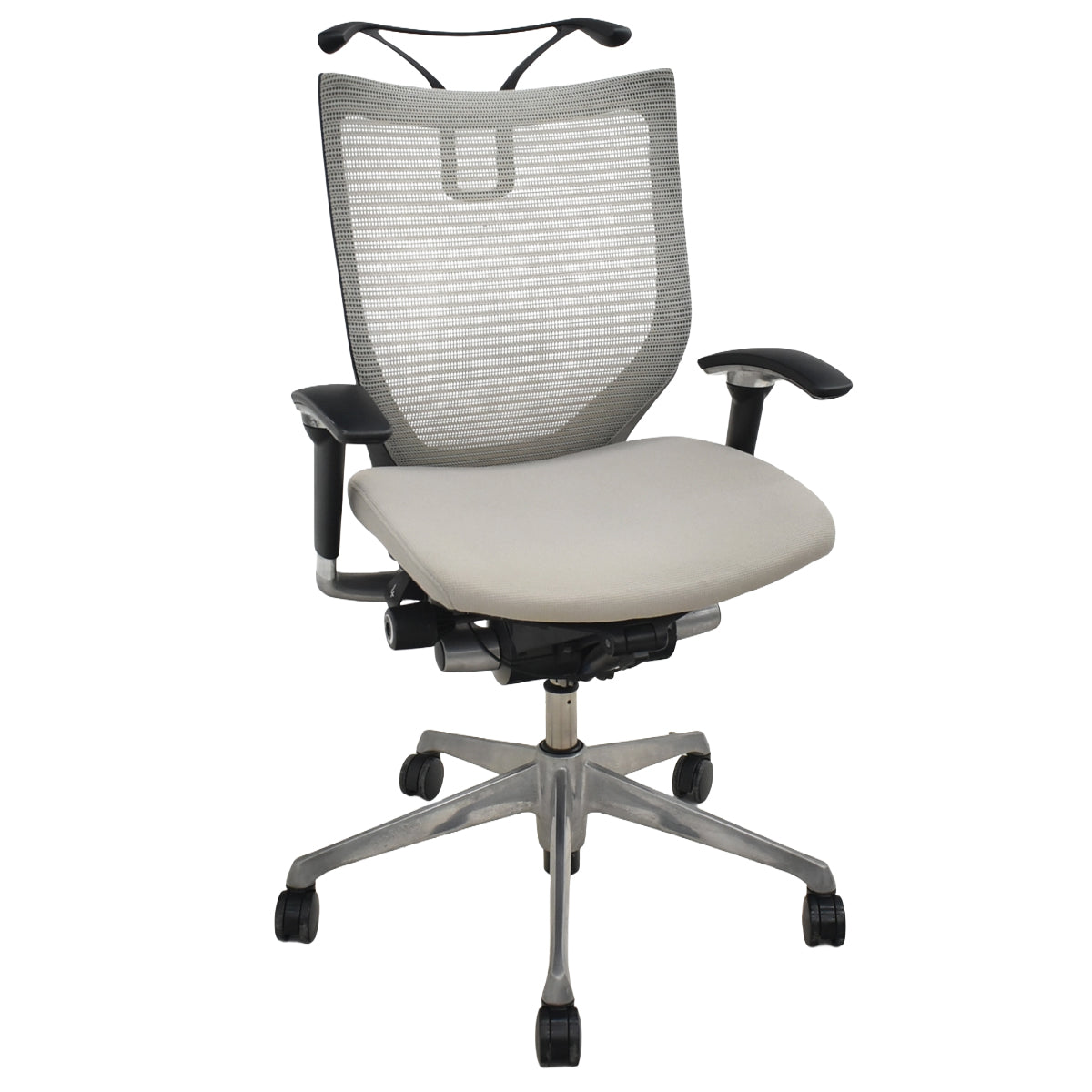 【中古】[難有]オカムラ　バロン　ローバック　可動肘　ポリッシュ　ハンガー　グレー　2026032306【中古オフィス家具】