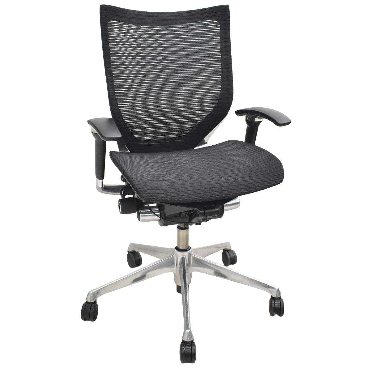 【中古】オカムラ　バロン　ローバック　可動肘　ポリッシュ　肘パッド新品交換済　ブラック　2026032403【中古オフィス家具】