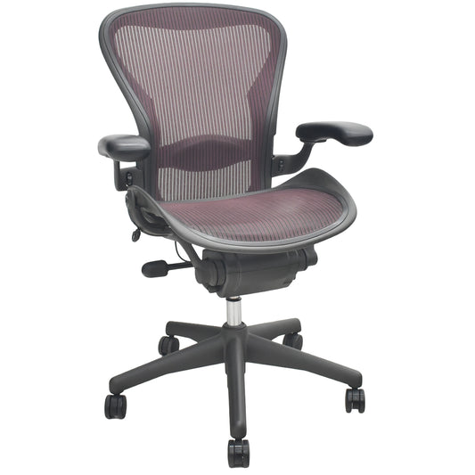 【中古】ハーマンミラー　アーロンチェア　フル装備　Ｂサイズ　ランバーサポート　エンジ　2026033103【中古オフィス家具】