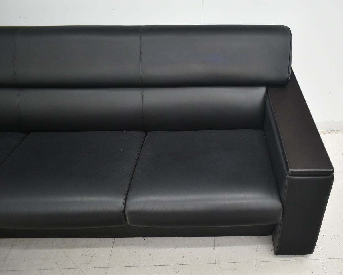 【中古】オカムラ　S-18H　高級応接５点セット　総革張り　ブラック　幅2070　2026040301【中古オフィス家具】
