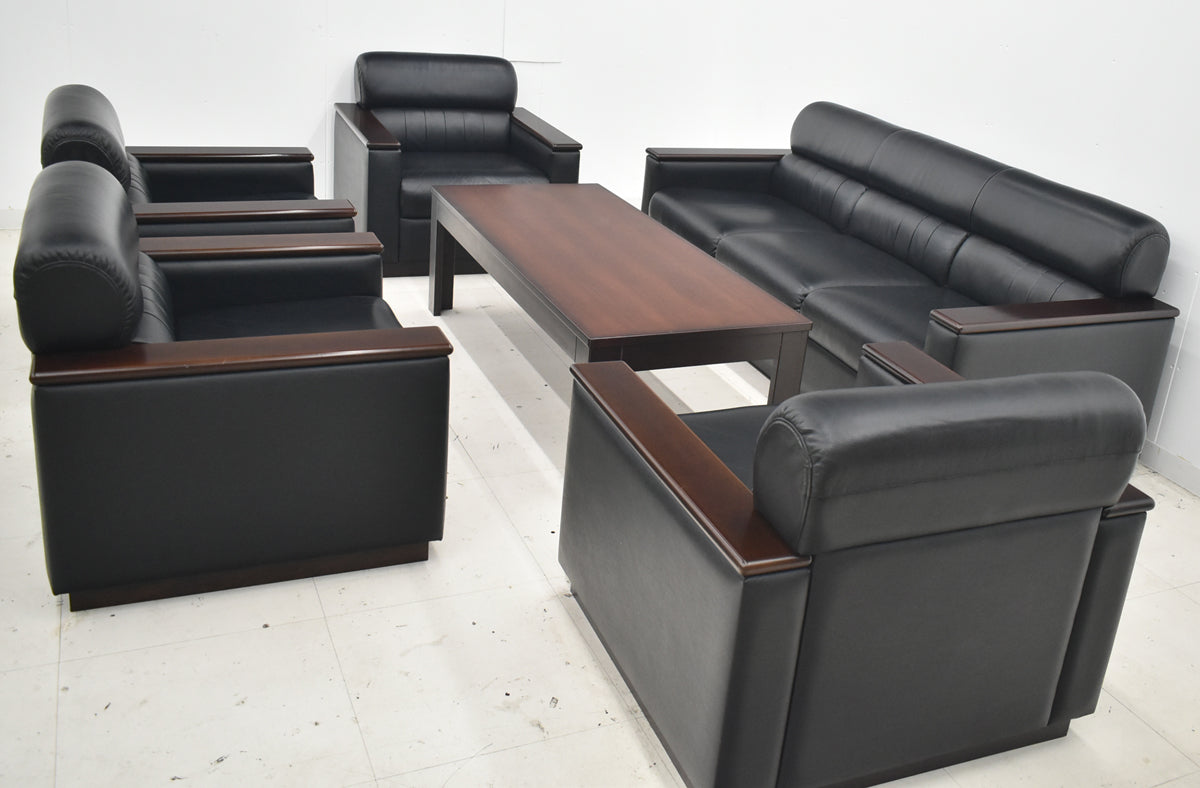 【中古】イトーキ＋ライオン事務器　L-671　応接６点セット　ブラック　幅1905　2026040601【中古オフィス家具】