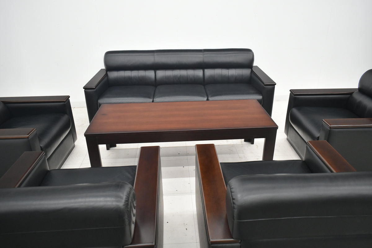 【中古】イトーキ＋ライオン事務器　L-671　応接６点セット　ブラック　幅1905　2026040601【中古オフィス家具】