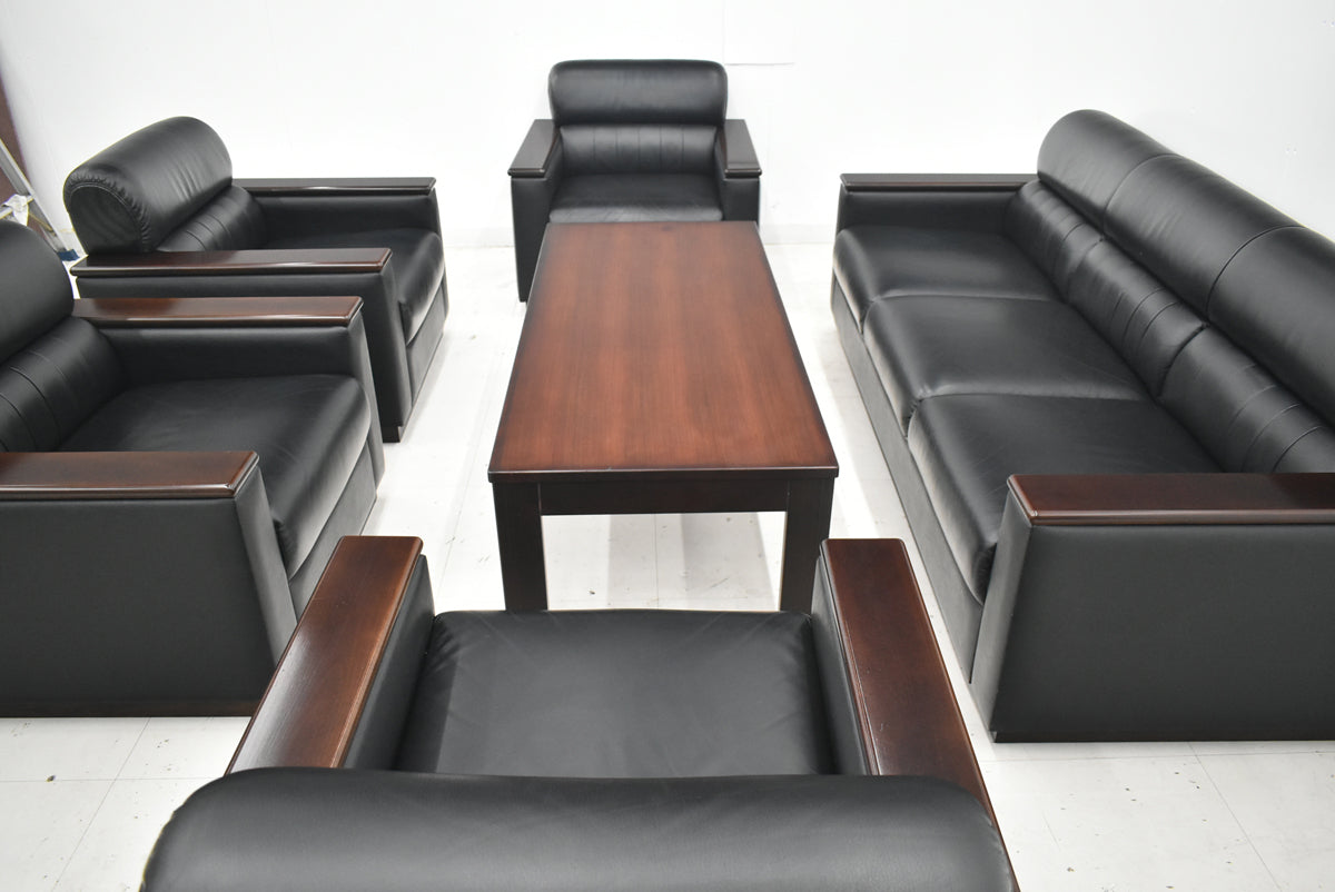 【中古】イトーキ＋ライオン事務器　L-671　応接６点セット　ブラック　幅1905　2026040601【中古オフィス家具】