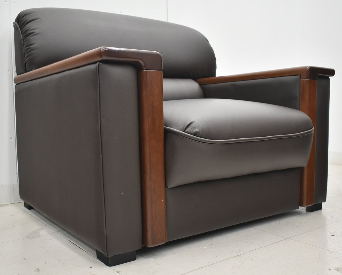 【中古】プラス　応接６点セット　総革張り　ダークブラウン　幅1800　2026040602【中古オフィス家具】