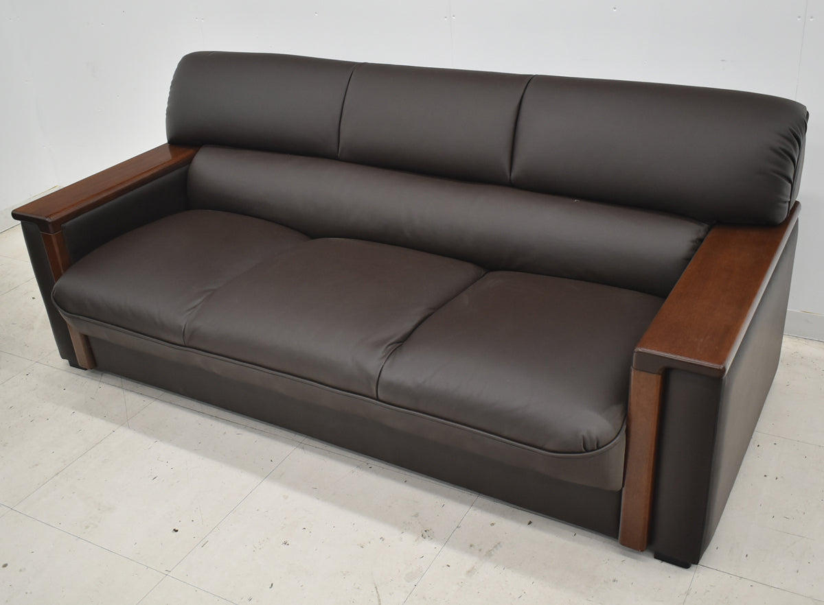 【中古】プラス　応接６点セット　総革張り　ダークブラウン　幅1800　2026040602【中古オフィス家具】