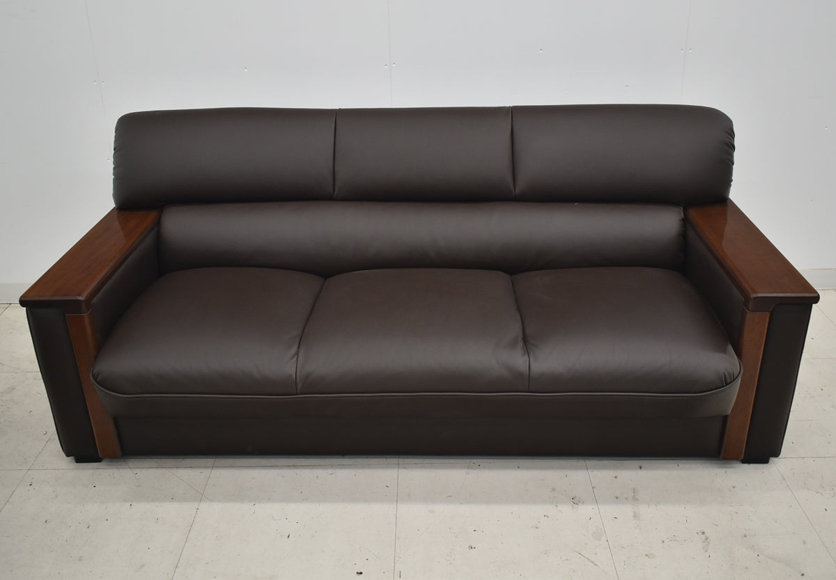 【中古】プラス　応接６点セット　総革張り　ダークブラウン　幅1800　2026040602【中古オフィス家具】