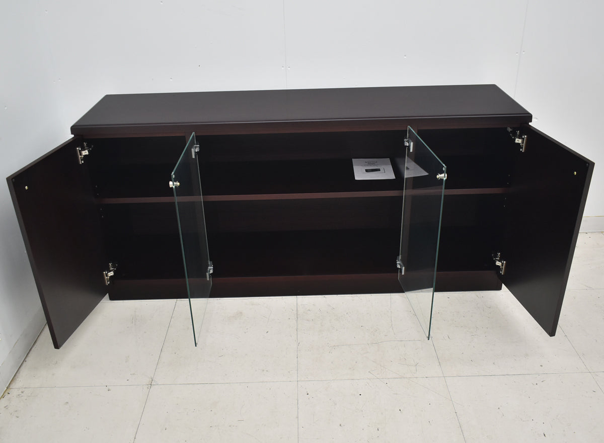 【中古】オカムラ　クレデンザ　サイドボード　ガラス扉　幅1500　2026040902【中古オフィス家具】