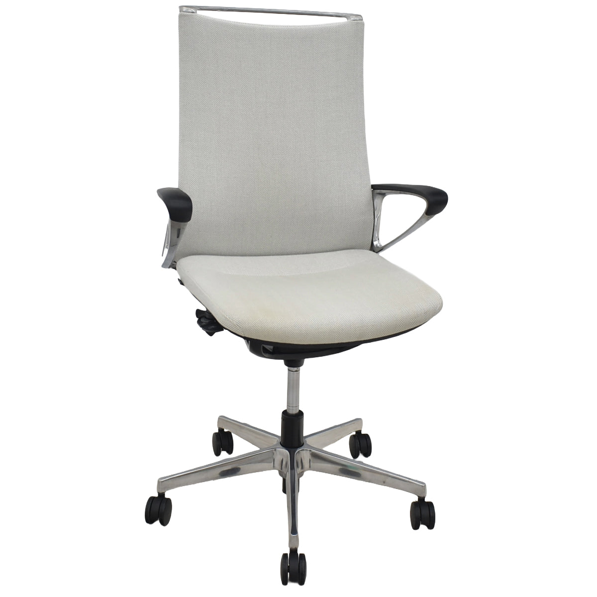 【中古】オカムラ　モードチェア　ハイバック　固定肘　ポリッシュ　アイボリー　2026042004【中古オフィス家具】
