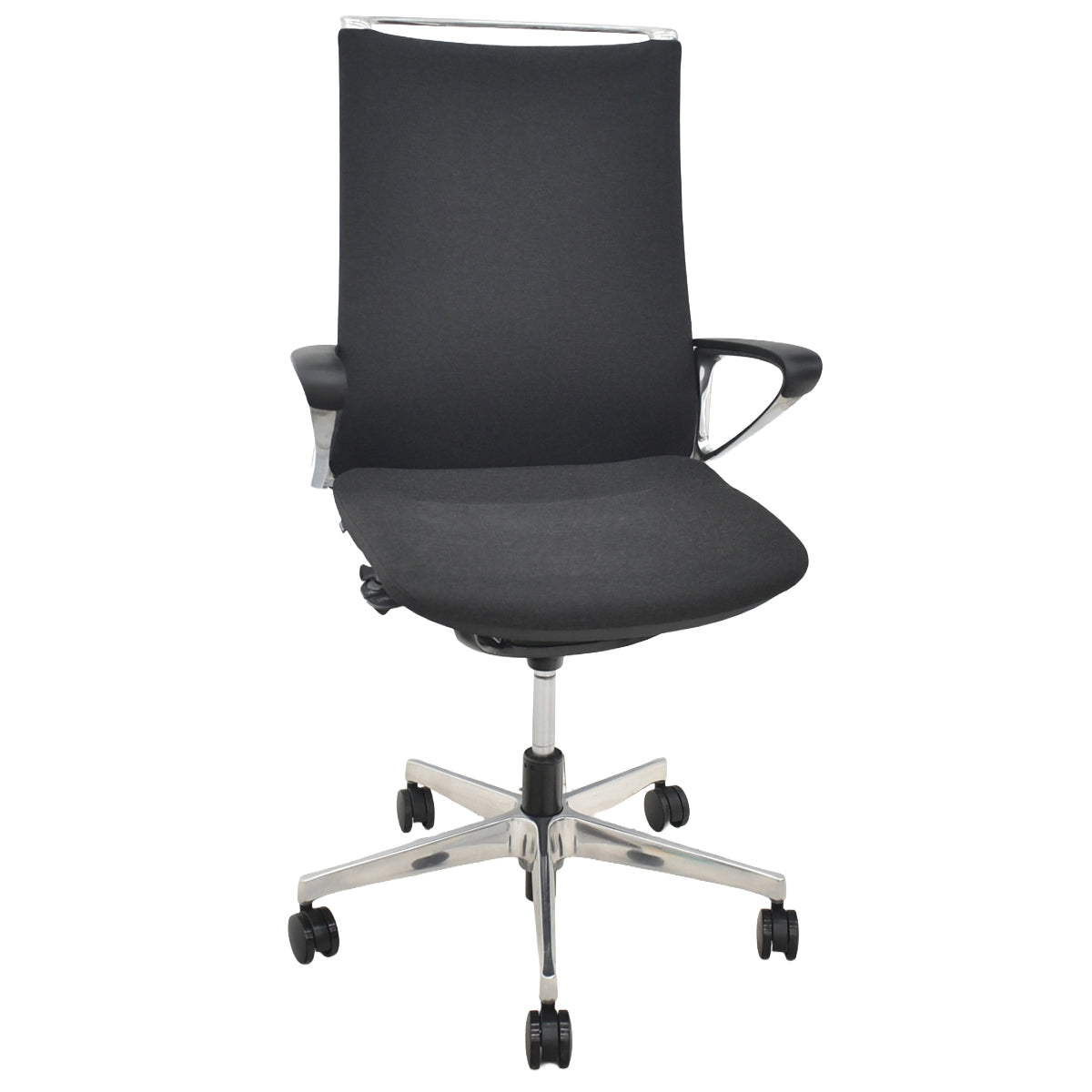 【中古】オカムラ　モードチェア　ハイバック　固定肘　ポリッシュ　ブラック　2026042005【中古オフィス家具】