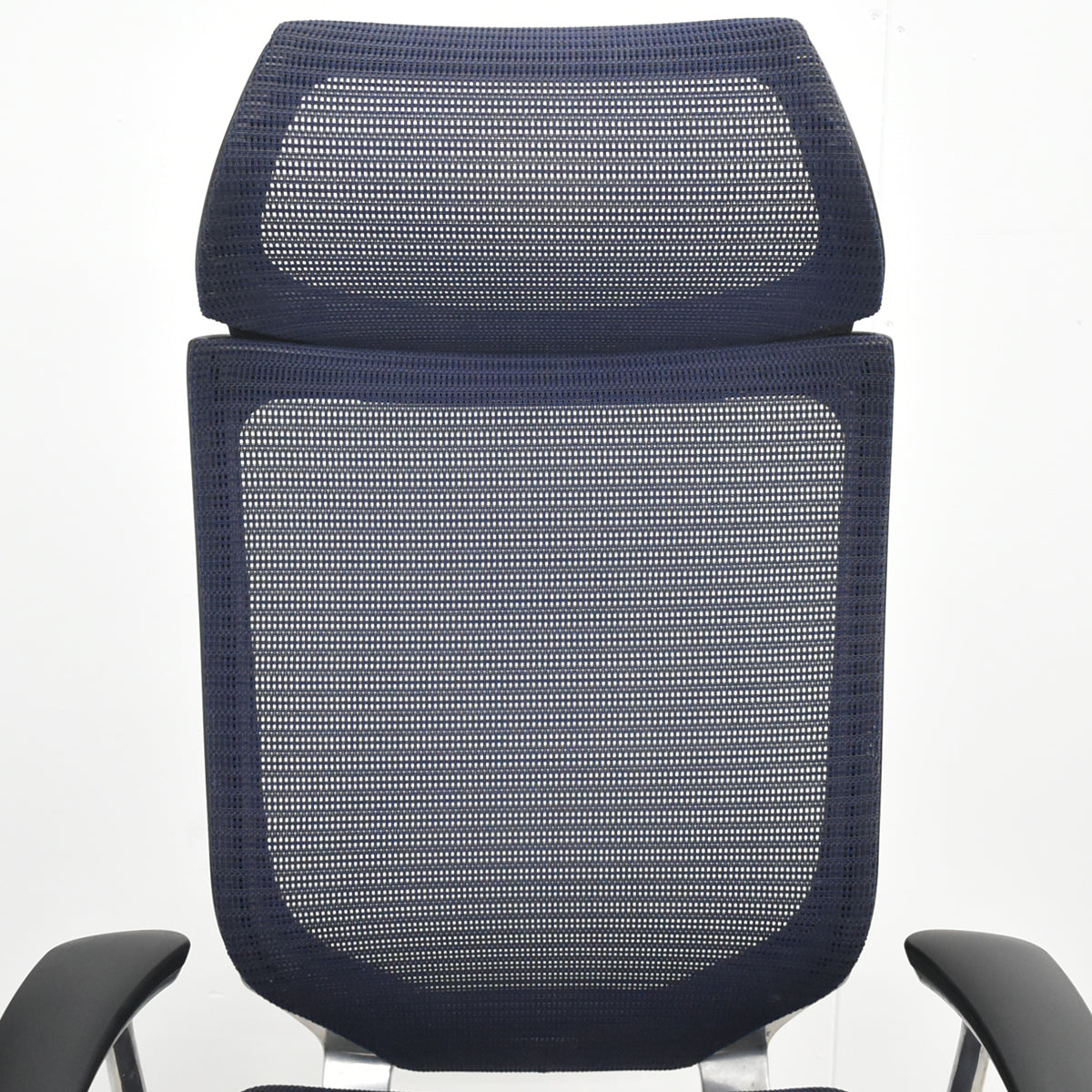 【中古】オカムラ　バロン　エクストラハイバック　固定ヘッドレスト　固定肘（肘パッド新品）ダークブルー　2026042103【中古オフィス家具】
