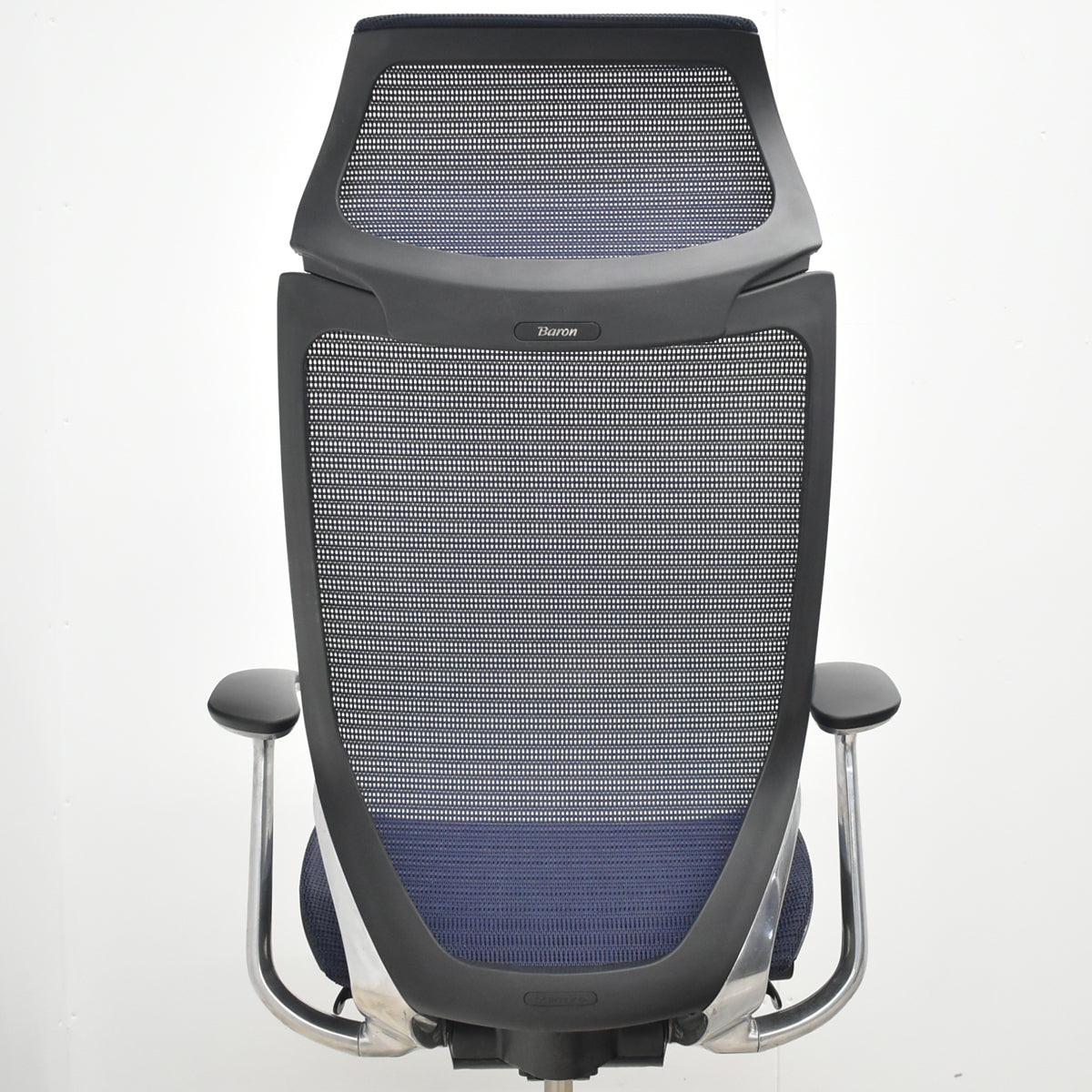 【中古】オカムラ　バロン　エクストラハイバック　固定ヘッドレスト　固定肘（肘パッド新品）ダークブルー　2026042103【中古オフィス家具】