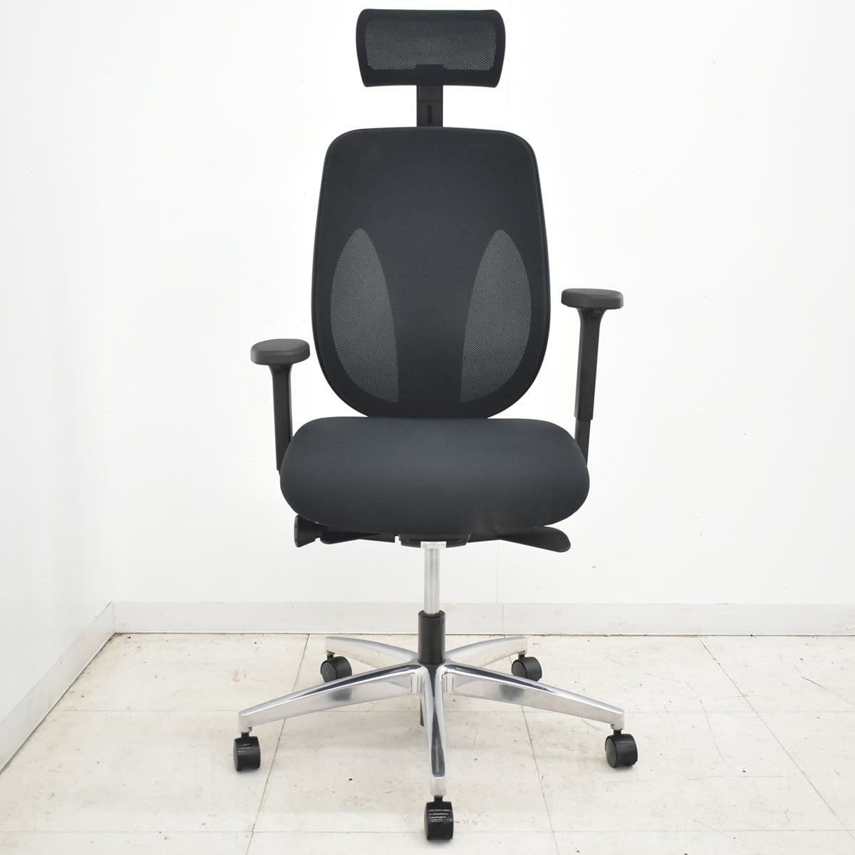 【中古】ジロフレックス　353シリーズ　ヘッドレスト　可動肘　ポリッシュ　ハンガー　ブラック　2026042203【中古オフィス家具】