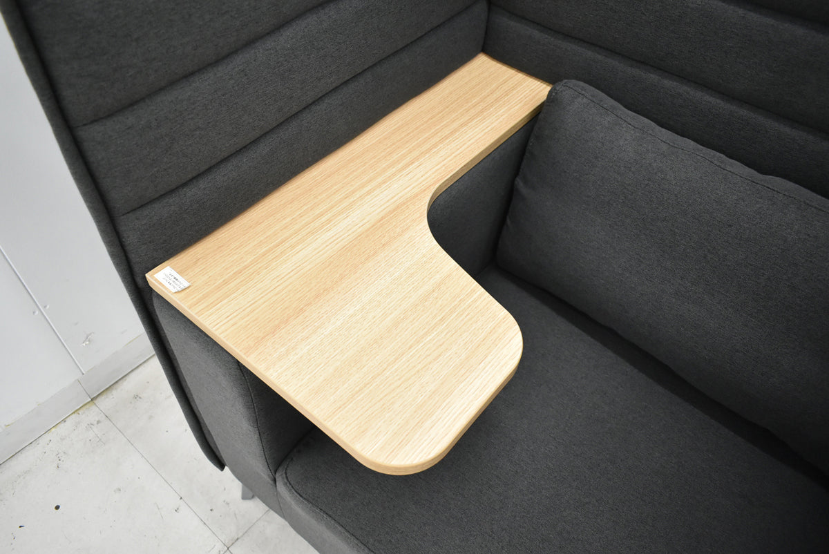 【中古】[持ち帰り限定品]ハイビス　ハイバックソファ　一人用ブースソファ　テーブル付　ダークグレー　幅920　2026051104【中古オフィス家具】