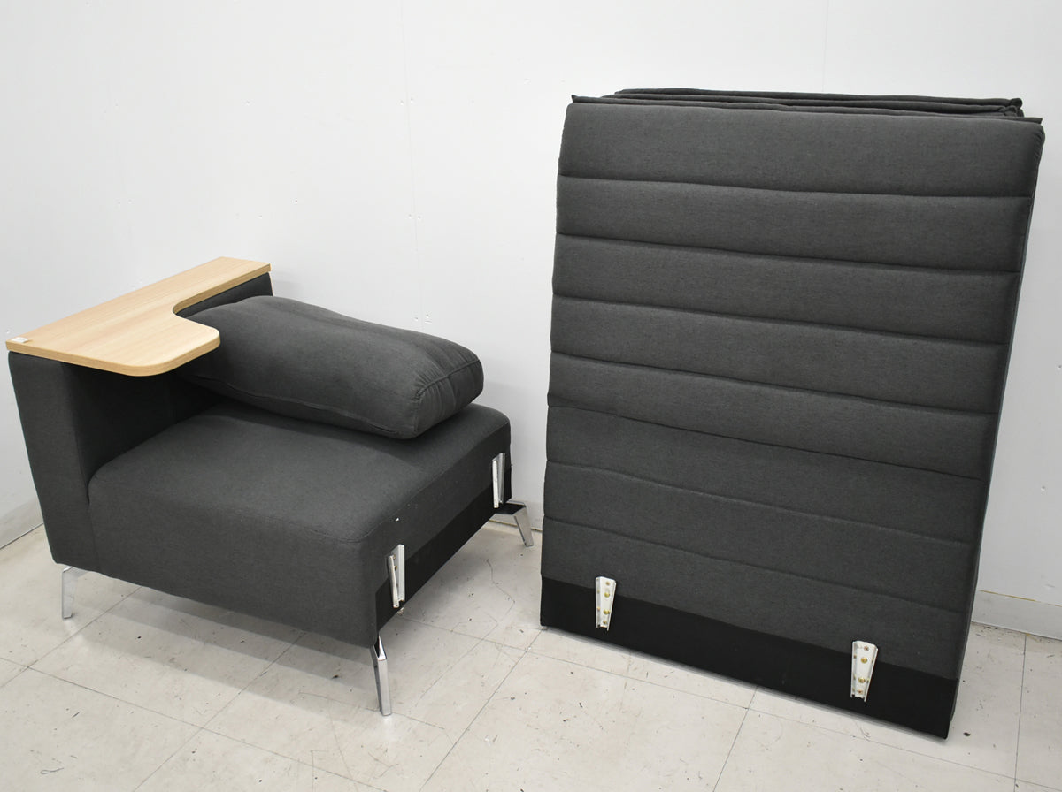 【中古】[持ち帰り限定品]ハイビス　ハイバックソファ　一人用ブースソファ　テーブル付　ダークグレー　幅920　2026051104【中古オフィス家具】