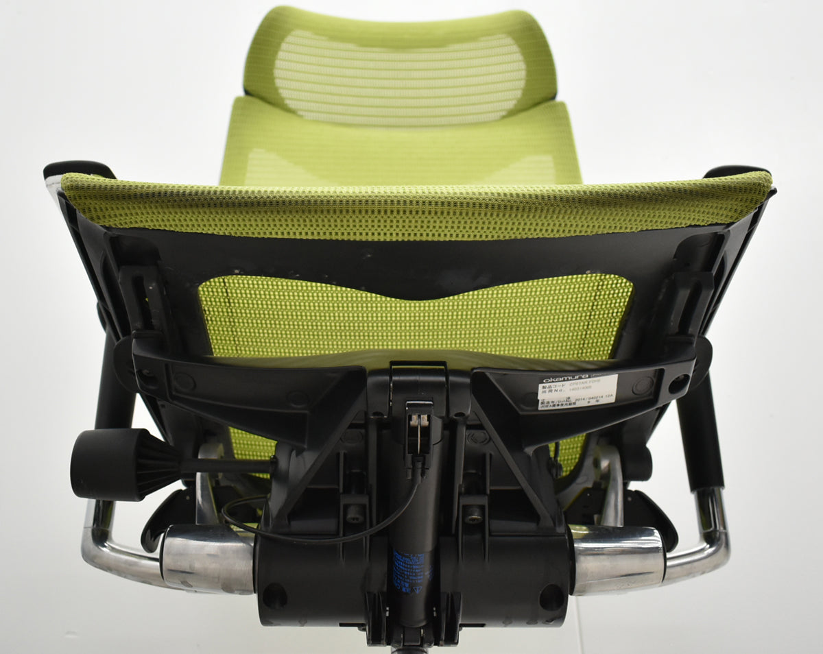 【中古】オカムラ　バロン　エクストラハイバック　可動肘　固定ヘッドレスト　ポリッシュ　ライムグリーン　2026051205【中古オフィス家具】