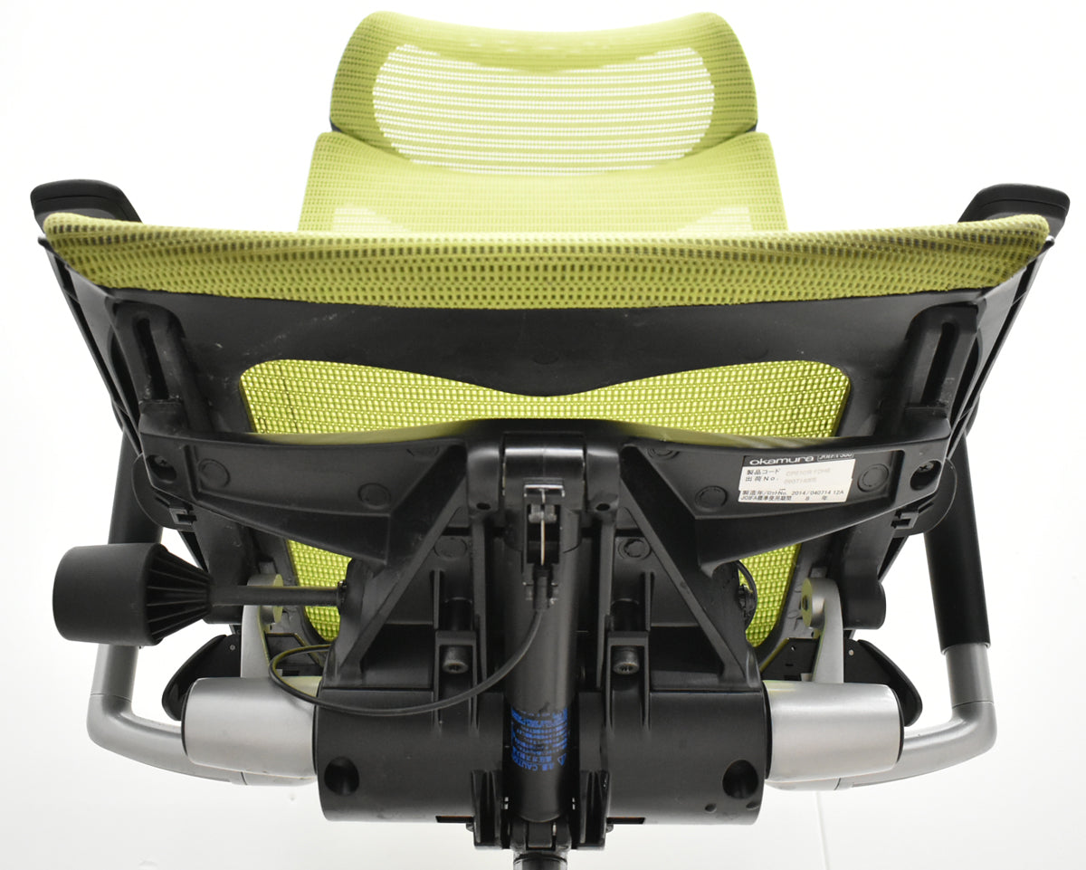 【中古】オカムラ　バロン　エクストラハイバック　可動肘　固定ヘッドレスト　シルバー脚　ライムグリーン　2026051301【中古オフィス家具】