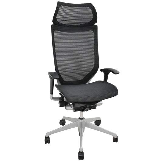 【中古】オカムラ　バロン　エクストラハイバック　可動肘　固定ヘッドレスト　シルバー脚　ブラック　2026051304【中古オフィス家具】